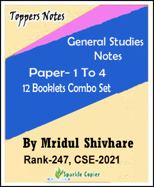 Toppers Notes General Studies Notes Paper 1 To 4 By Mridul Shivhare Rank-247,CSE-2021 (12 Booklets 1 Combo) Set English Medium 