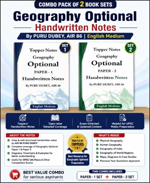 UPSC Geography Optional Handwritten Notes Combo (Paper 1 + Paper 2) by Puru Dubey AIR 86 2025 Topper Notes Printed Book Set (E)