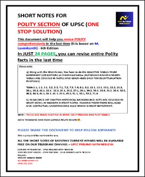 Neelesh Polity Short Notes for UPSC | Based on M. Laxmikanth 6th Edition | Complete Revision in 24 Pages